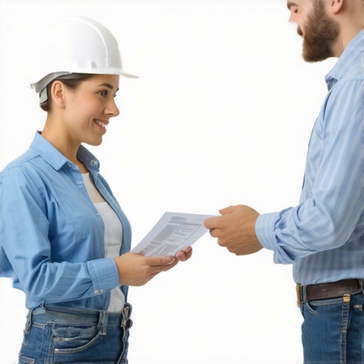 A contractor and client reviewing warranty documents together at home, symbolizing trust and transparency in guaranteed services.