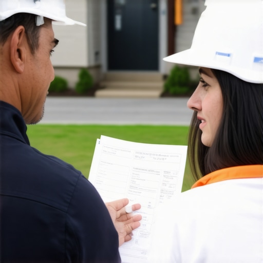A contractor explaining details to a homeowner, emphasizing trust and transparency.