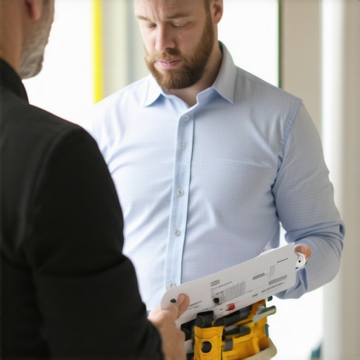 Trusted Local Contractor Consultation Contractor discussing project details with homeowner