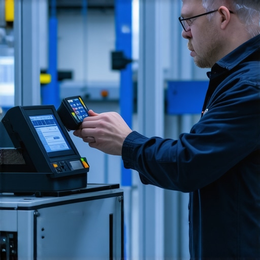 Professional Quality Inspection in Progress A technician performing detailed quality inspection of products in a clean, modern facility.