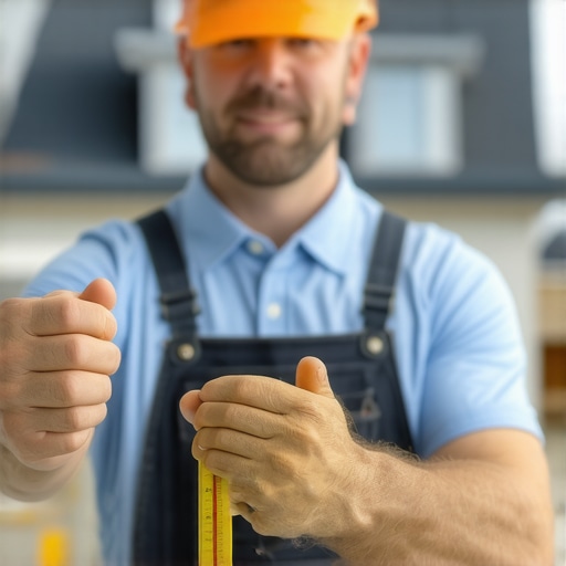 Contractor inspecting home with trust badge indicating quality guarantee.