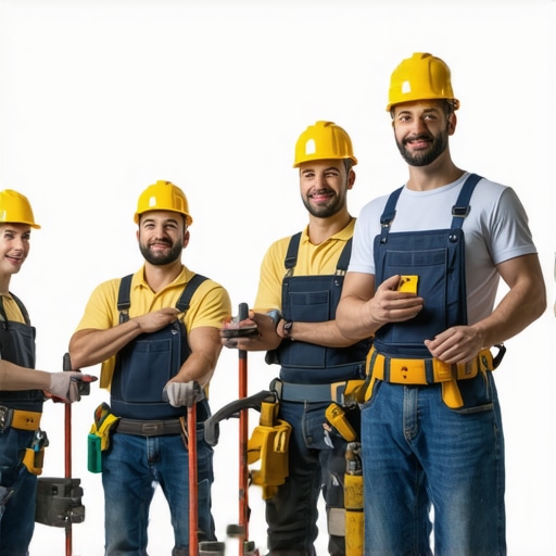 A team of professionals collaborating on a home repair project, demonstrating quality assurance and trust