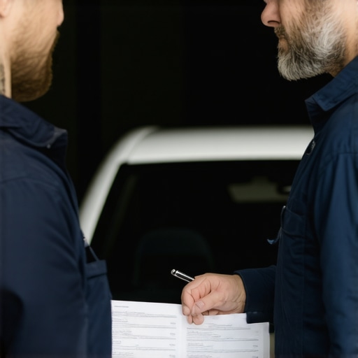 Technician explaining guarantee policy to customer in a professional setting