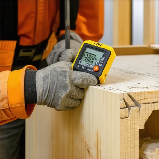 Professional checking moisture levels with a digital device on building materials